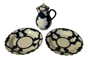 1760 Worcester Chinese Bat Pattern after Kangxi Design Porcelain Serving Set- 3 Pieces
