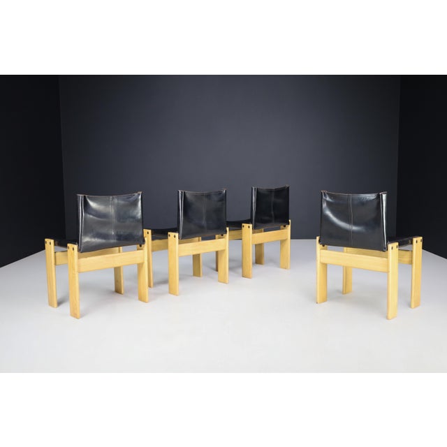 1970s Black Leather Monk Dining Chairs by Afra & Tobia Scarpa for Molteni, 1974, Set of 4 For Sale - Image 5 of 17