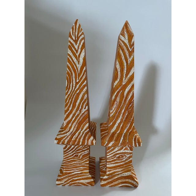 Hand Painted Chinese Faux Bois Style Obelisks a Pair For Sale - Image 4 of 12