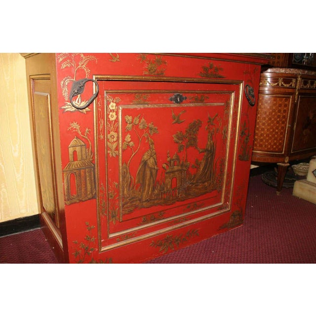 Chinoiserie Chinoiserie Red and Gilt Painted Tall Bookcase For Sale - Image 3 of 10