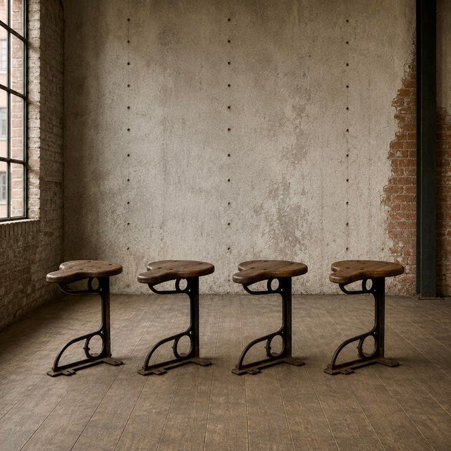 Antique Industrial Machinist Stools in Cast Iron and Pitch Pine, 1890s, Set of 4 For Sale - Image 6 of 6