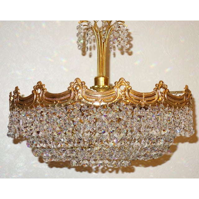 Brass Crystal 24 Karat Gold Plated Five-Light Chandelier, 1970s For Sale - Image 6 of 11