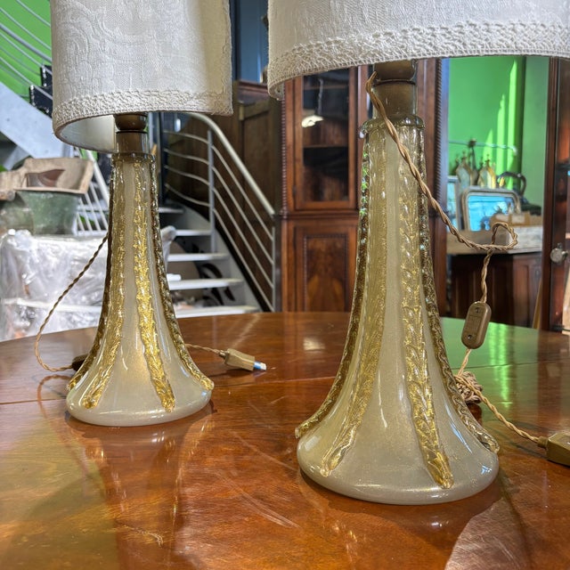 Vintage Murano Lamps by Ercole Barovier, 1950s, Set of 2, in Very Good conditions. Designed 1950 to 1959 This piece is...