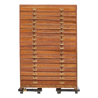 Antique 18-Drawer Oak Flat File Map Cabinet – Early 20th Century Industrial For Sale