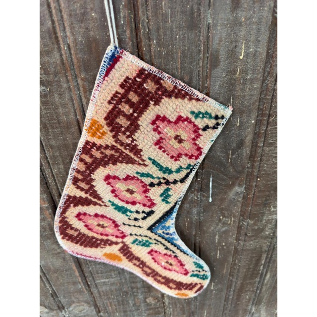 2020s Vintage Turkish Hand-Knotted Wool Rug Christmas Stocking, Bohemian Burgundy Pink For Sale - Image 5 of 6