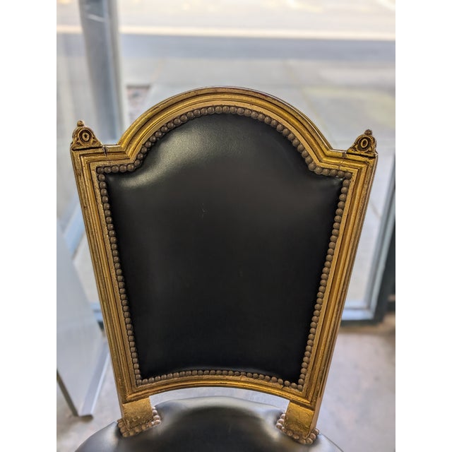 Late 19th Century Set of 6 Antique 19th Century French Louis XVI Giltwood & Black Leather Dining Chairs For Sale - Image 5 of 13