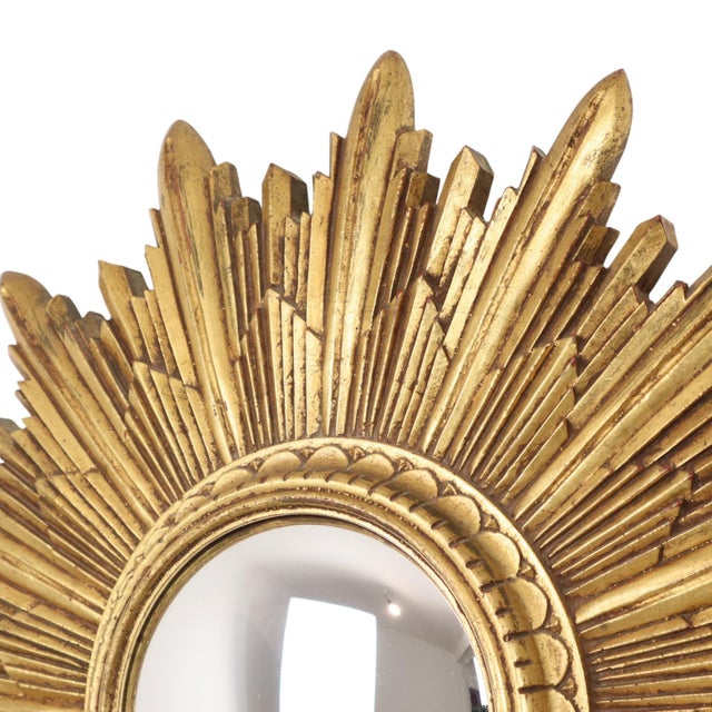 Gold Vintage Sunburst Mirror in Gold Leaf Resin, 1960s For Sale - Image 8 of 18