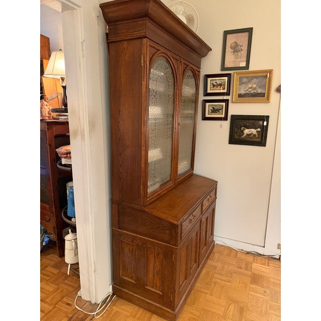 Antique American Ash Bookcase With Original Etched Glass Doors 1800s For Sale - Image 9 of 14