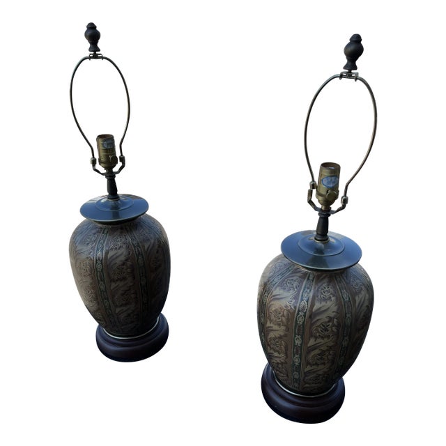 1990s Wood Base Ginger Jar Lamps - a Pair For Sale