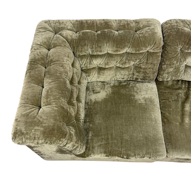 Textile Vintage Olive Velvet Modular Two-Seater Sofa, 1960s For Sale - Image 7 of 17