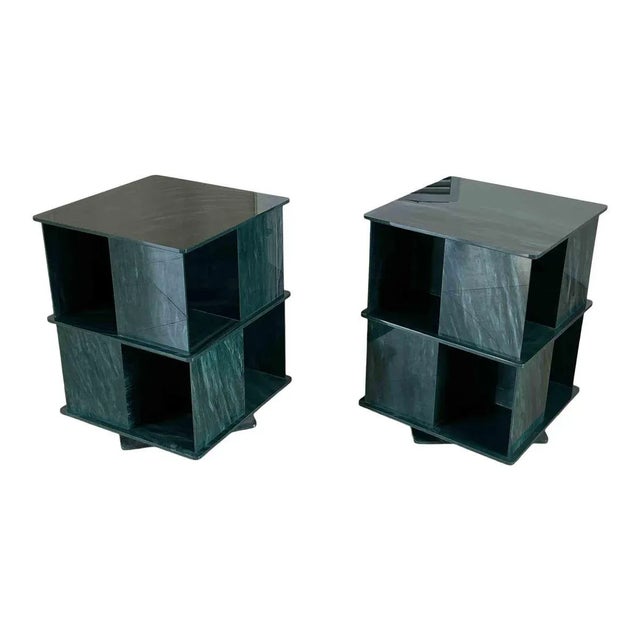 Italian Rotating Green Marble & Acrylic Glass Nightstands, 1970s, Set of 2 For Sale - Image 10 of 10