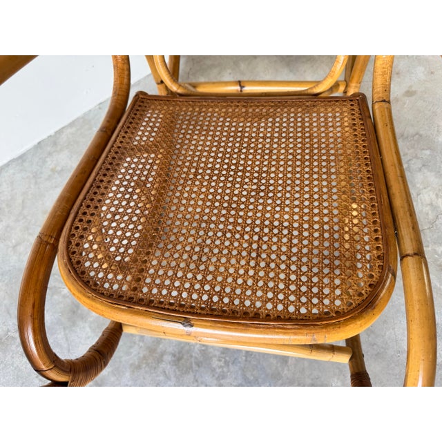 1980s Vintage Coastal Thonet - Style Bamboo and Cane Rocking Chair/ Sold For Sale - Image 5 of 10