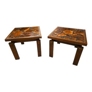 Lane Mid Century Walnut & Live Edge Inlaid Side End Table For Sale