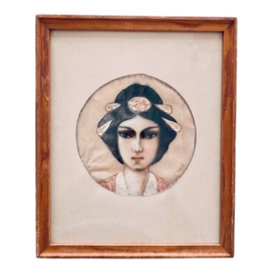 Antique Geisha Japanese Velvet Painting - Signed and Framed Original