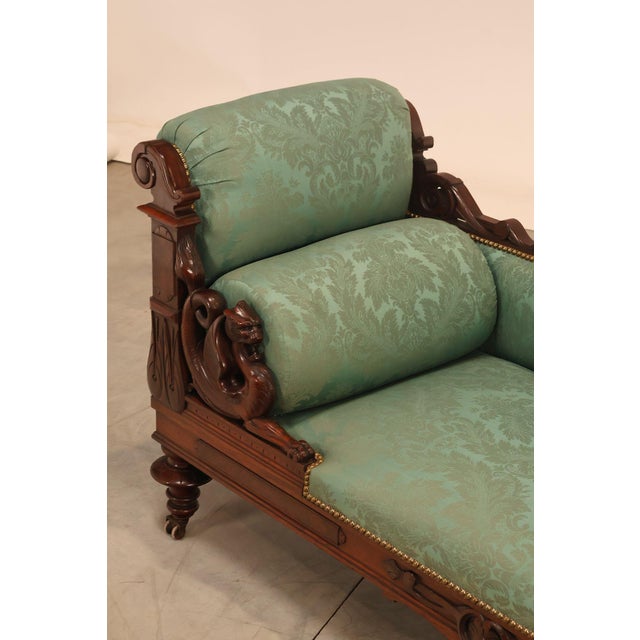 Antique American Renaissance Revival Style Carved Walnut Recamier Chaise Lounge For Sale - Image 9 of 18