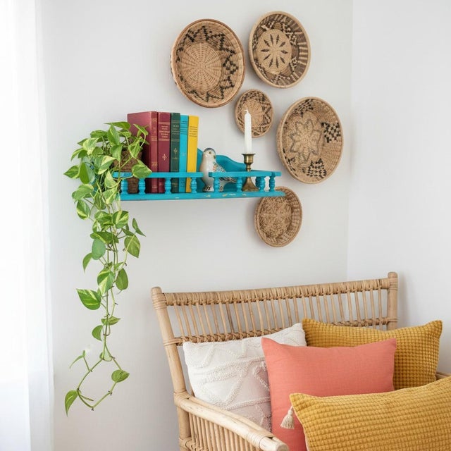 Vintage Teal Wood Wall Shelf-Cottage-Farmhouse Display-Bathroom-Kitchen-Coastal For Sale - Image 4 of 11