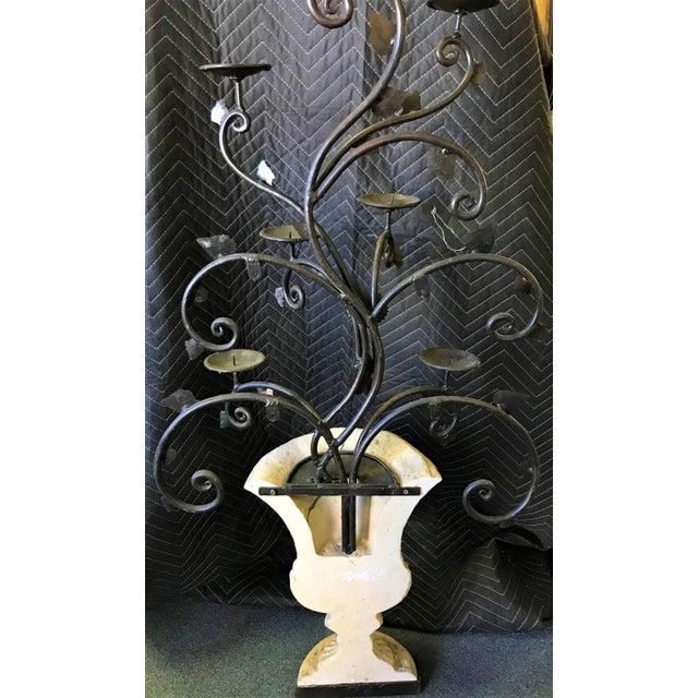 Stone Wall Urn With Iron Candelabra For Sale - Image 4 of 13