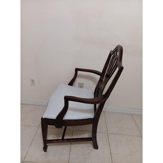 One Antique Wood Frame Armchair Fabric Upholstered Seat Dark Tone Style: Traditional Color: Brown Dimensions: 23" W x 38...