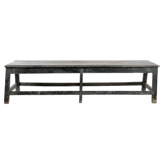 Solid Wood Bench with Black Patina For Sale