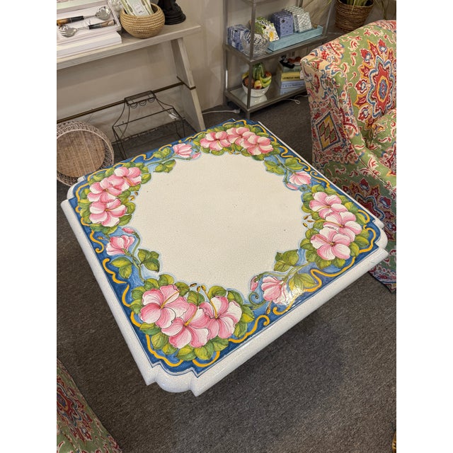 Wood Vintage Italian Floral Concrete Table For Sale - Image 7 of 10