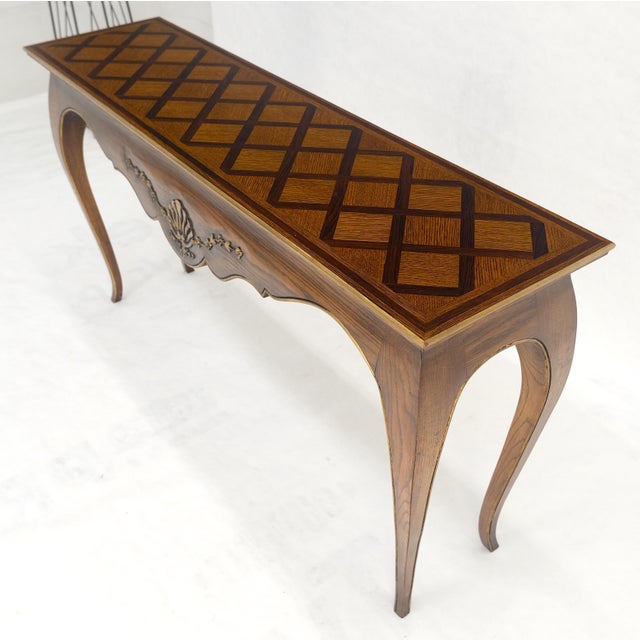 Parquetry Inlay Top Cabriole Leg Scallop Ornament Chestnut Console Sofa Table For Sale - Image 12 of 13