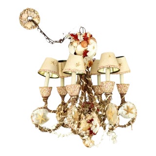 Seashell Shell Encrusted 6 Arm Chandelier For Sale