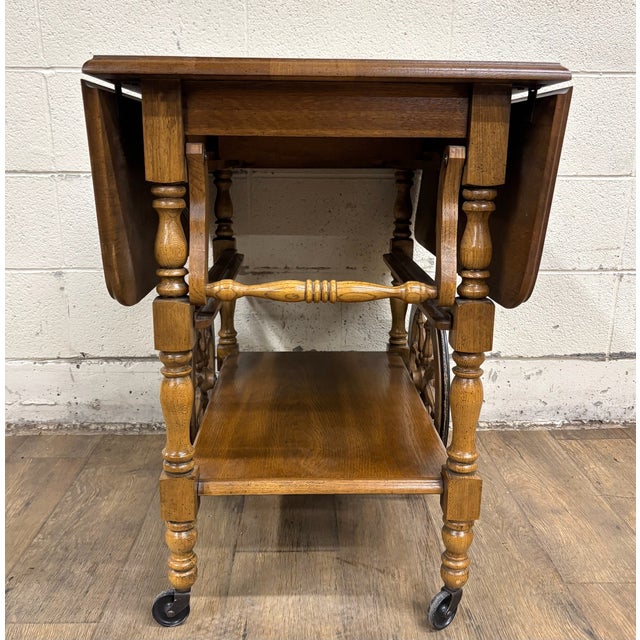 Vintage Oak Drop Leaf Bar Cart Tea Cart For Sale In Kansas City - Image 6 of 13