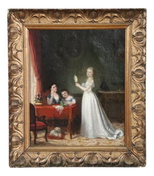 Scene Between Girls, 19th Century, Oil Painting on Canvas, Framed
