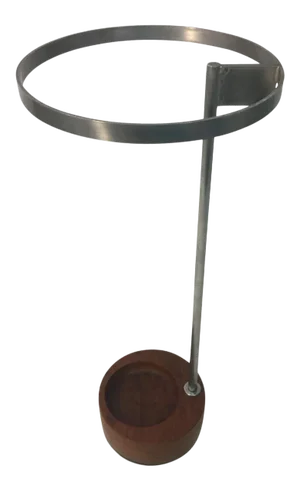 Modernist Steel and Round Wood Base Umbrella Stand