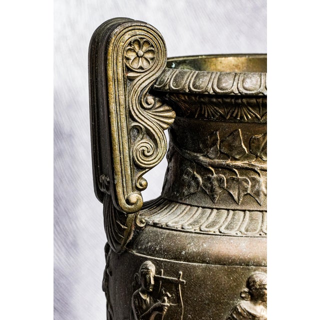 Large Cast Metal Antique Victorian Neoclassical Greek Grand Tour Style Urn Vase For Sale - Image 4 of 12