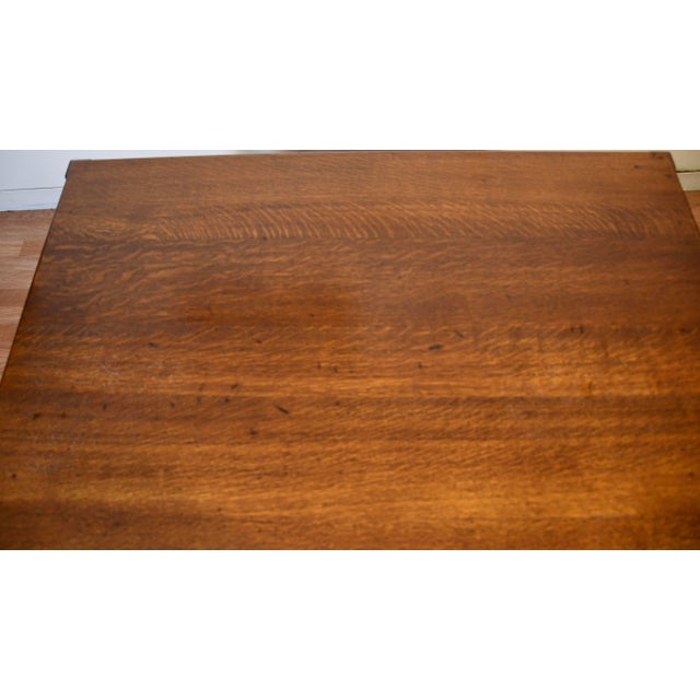 1900s Antique Mission Arts & Crafts Solid Tiger Oak Office Desk / Writing Desk For Sale - Image 4 of 16