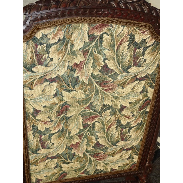 Vintage French Provincially Carved W Floral Tapestry Fireplace Screen Decor For Sale In Los Angeles - Image 6 of 11