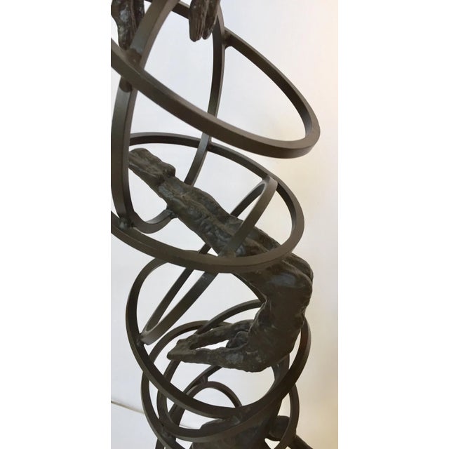 Brutalist Modern Iron Divers on Marble Stand Sculpture For Sale In Palm Springs - Image 6 of 12