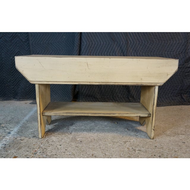 20th Century Rustic Primitive Outdoor Pine Farmhouse Patio Bench Stool Seat 33" For Sale - Image 12 of 14
