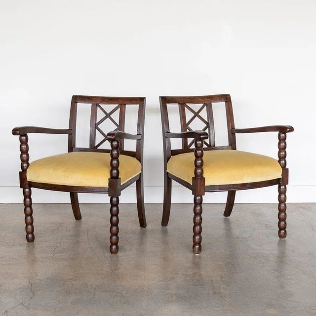 1940s Pair of French Wood Armchairs For Sale - Image 4 of 11