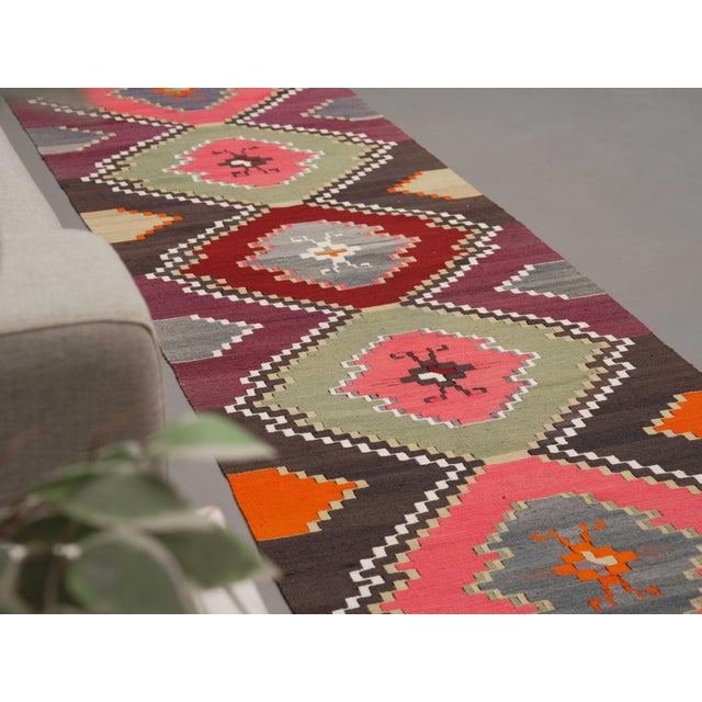 1970s Vintage Handmade Wool Cotton Purple Runner Rug For Sale - Image 9 of 11