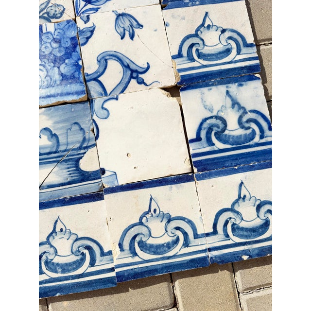 Blue 18th Century Portuguese Baroque Blue & White Flower Vase Tile Panel For Sale - Image 8 of 16