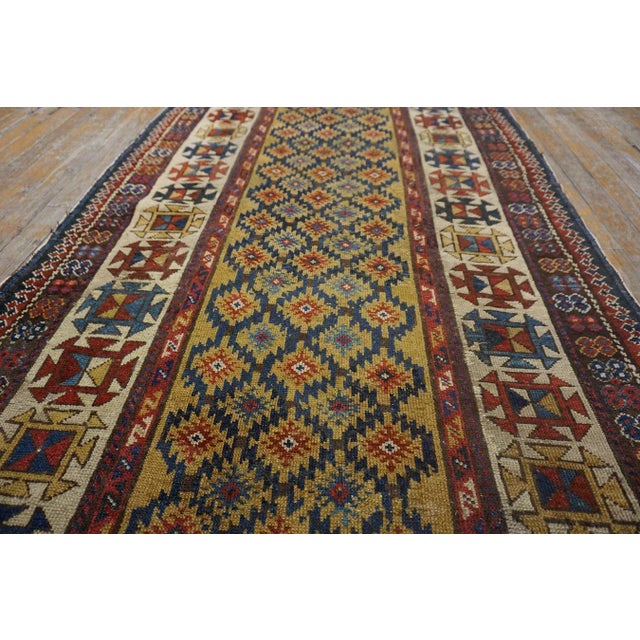 1890s Yellow Diamond Antique Caucasian Talish Carpet 3'4" X 7'6" Knotted Wool Rug For Sale - Image 10 of 12