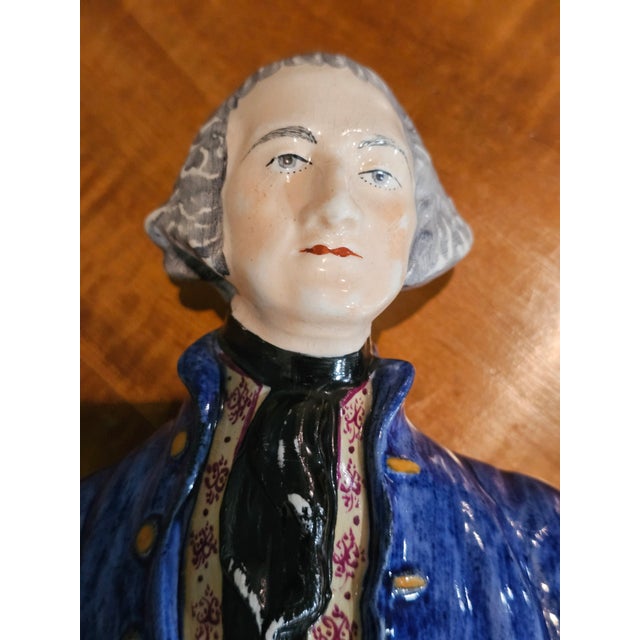 Blue Early 20th Century George Washington Staffordshire Bust After Houdon Made in England Usa 250 For Sale - Image 8 of 10