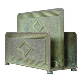 Tiffany Studios New York Graduate Pattern Bronze Letter Rack For Sale
