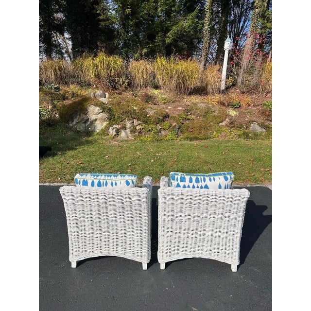Pair of White Wicker Club Chairs For Sale - Image 12 of 18