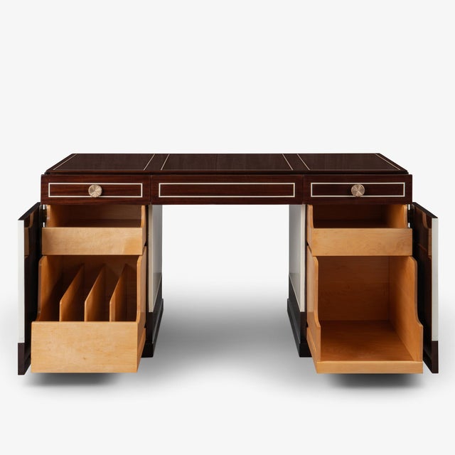 Tommi Parzinger for Charak Modern Mahogany & Leather Desk For Sale In New York - Image 6 of 16