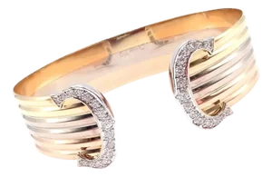 Late 20th Century Cartier Diamond Tri-Color Gold Trinity Cuff Bangle Bracelet
