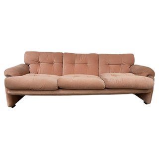 Mid-Century Italian Flamingo Pink Velvet 3-Seater Sofa by Tobia Scarpa for B&B, 1960s For Sale