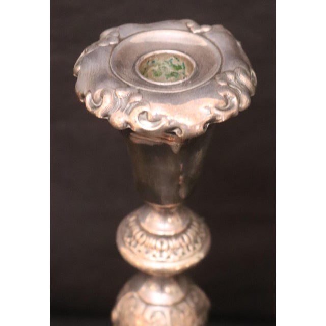 Antique Polish Silver-Plated Shabbat Candlesticks – Signed Norblin & Co., Warsaw For Sale - Image 4 of 9