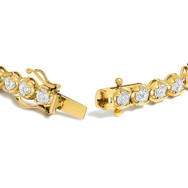 Contemporary 14K Yellow Gold 5.0 Cttw Diamond Scalloped Link Tennis Bracelet For Sale - Image 3 of 4
