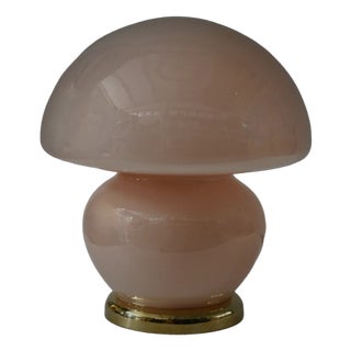Blown Pink Glass and Brass Table Murano Lamp in style of Vistosi, 1970s For Sale