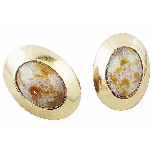 Vintage 1960s Signed Napier Cabochon Faux-Agate Rhinestone Clip Earrings - 2 Pieces For Sale In Philadelphia - Image 6 of 11