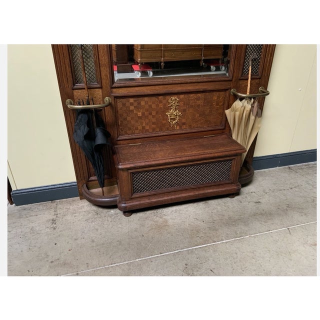 Wood Antique Art Nouveau Wardrobe with Clothes Rack and Chest, 1910 For Sale - Image 7 of 9