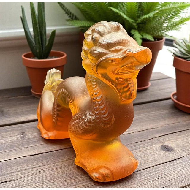 Chinese Dragon Sculpture in Amber and Frosted Glass by René Lalique for Lalique For Sale - Image 3 of 13